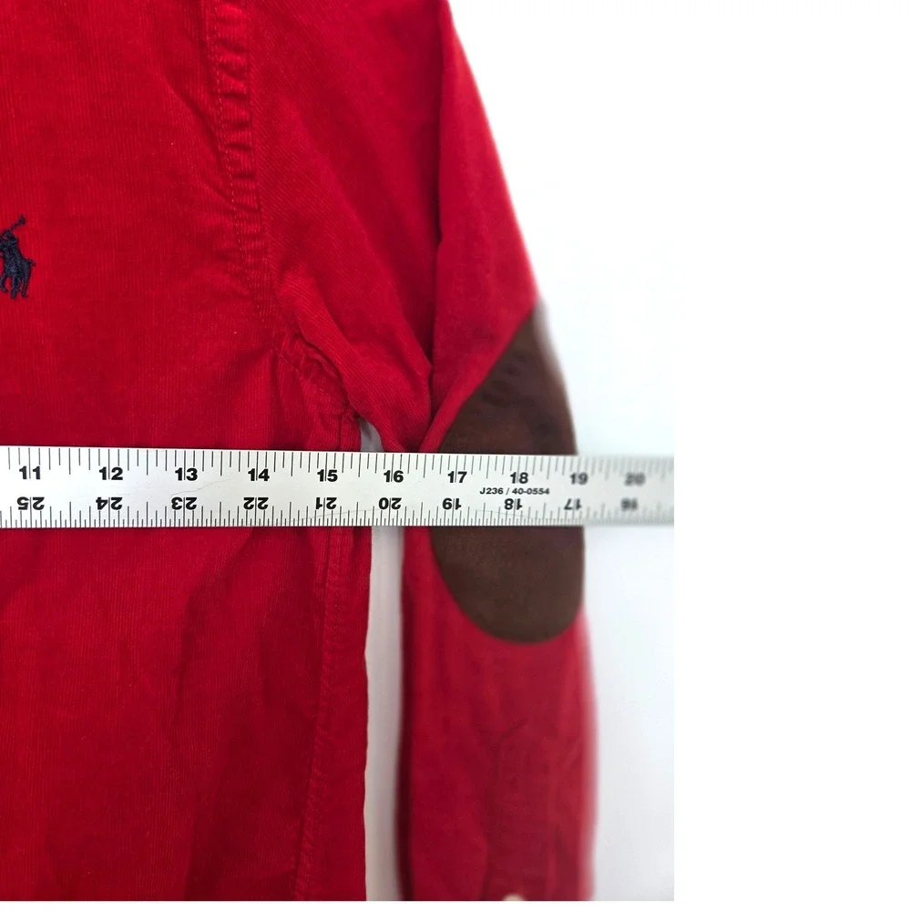 Ralph Lauren Kids Red Corduroy Button Down Shirt Elbow Patches Size 8 S/P